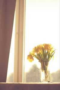 Preview wallpaper flowers, yellow, bouquet, vase, window, light