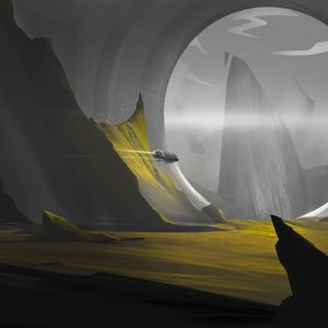 Preview wallpaper flying ship, portal, fantasy, art