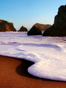 Preview wallpaper foam, sand, wave, macro, rocks