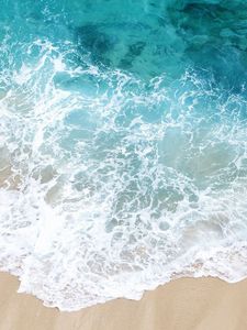 Preview wallpaper foam, wave, coast, sea, sand, blueм