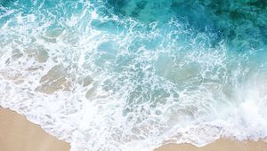 Preview wallpaper foam, wave, coast, sea, sand, blueм