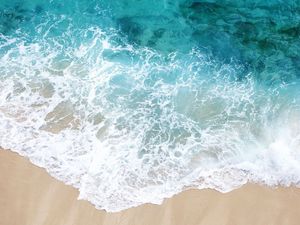 Preview wallpaper foam, wave, coast, sea, sand, blueм