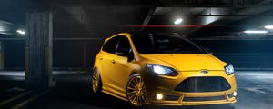 Preview wallpaper focus, ford, front view, yellow, cars