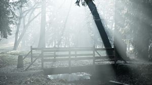Preview wallpaper fog, bridge, wood, haze