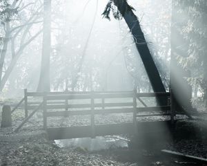 Preview wallpaper fog, bridge, wood, haze