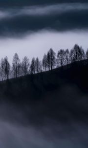 Preview wallpaper fog, clouds, hills, trees, nature