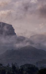 Preview wallpaper fog, clouds, mountains, hills, nature