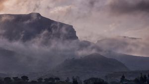 Preview wallpaper fog, clouds, mountains, hills, nature