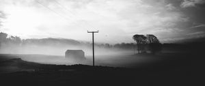 Preview wallpaper fog, dusk, landscape, bw, gloomy