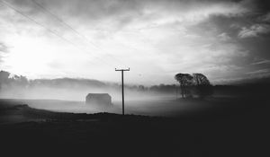 Preview wallpaper fog, dusk, landscape, bw, gloomy