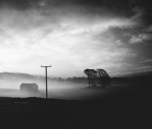 Preview wallpaper fog, dusk, landscape, bw, gloomy