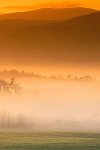 Preview wallpaper fog, field, mountain