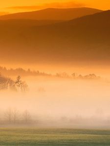 Preview wallpaper fog, field, mountain