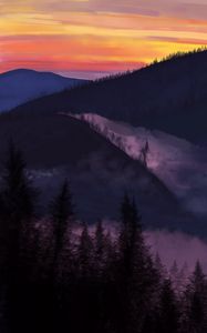 Preview wallpaper fog, hills, trees