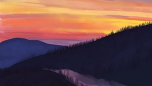 Preview wallpaper fog, hills, trees