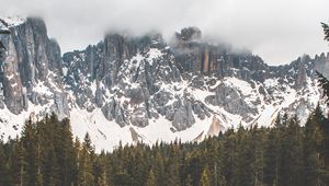 Preview wallpaper fog, lake, forest, rocks, reflection