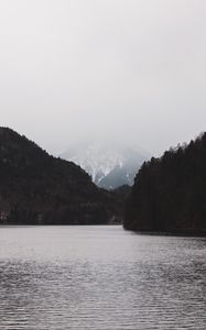 Preview wallpaper fog, mountain, river, forest