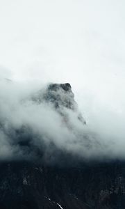 Preview wallpaper fog, mountains, peak, rock