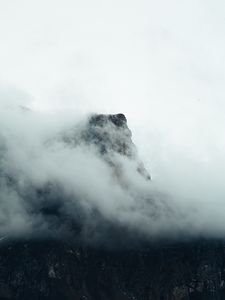 Preview wallpaper fog, mountains, peak, rock