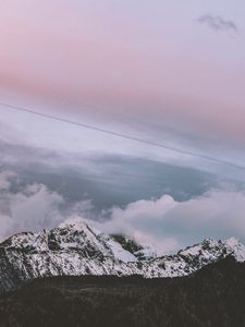 Preview wallpaper fog, mountains, snowy, clouds, snow