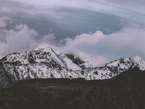 Preview wallpaper fog, mountains, snowy, clouds, snow
