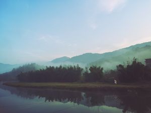 Preview wallpaper fog, river, morning