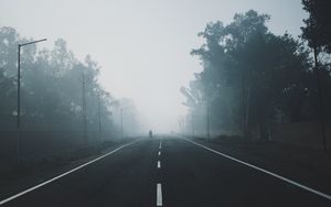 Preview wallpaper fog, road, trees, markup, horizon
