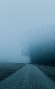 Preview wallpaper fog, road, trees, nature