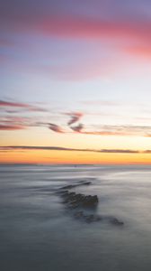 Preview wallpaper fog, rocks, horizon, dusk, landscape