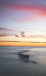 Preview wallpaper fog, rocks, horizon, dusk, landscape