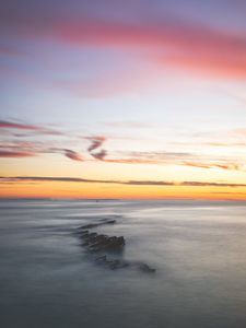 Preview wallpaper fog, rocks, horizon, dusk, landscape