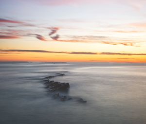 Preview wallpaper fog, rocks, horizon, dusk, landscape