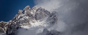 Preview wallpaper fog, rocks, mountain, snowy, snow