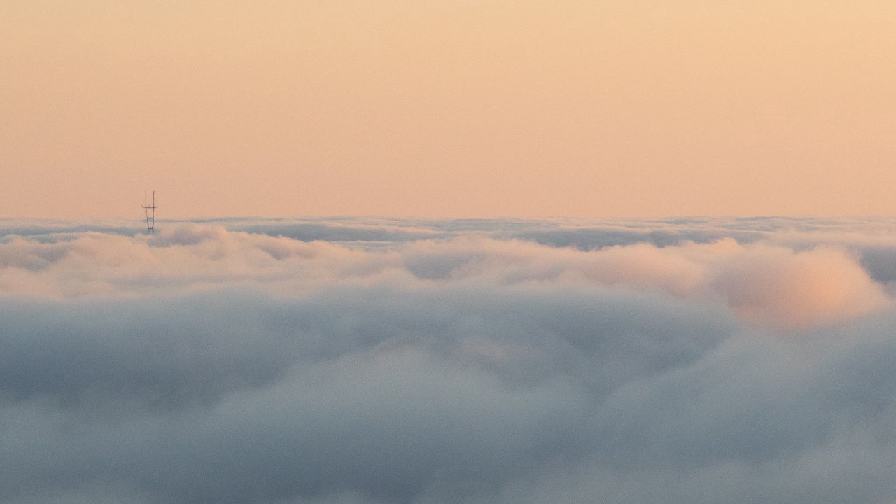Wallpaper fog, slope, clouds, trees, sky