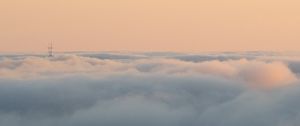 Preview wallpaper fog, slope, clouds, trees, sky