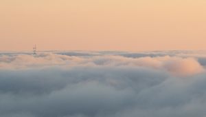 Preview wallpaper fog, slope, clouds, trees, sky