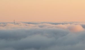 Preview wallpaper fog, slope, clouds, trees, sky