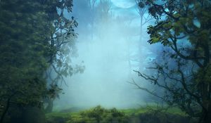 Preview wallpaper fog, trees, art, forest, branches