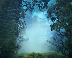 Preview wallpaper fog, trees, art, forest, branches