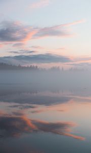 Preview wallpaper fog, trees, reflection, clouds