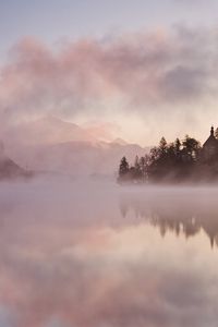 Preview wallpaper fog, water, castle, morning