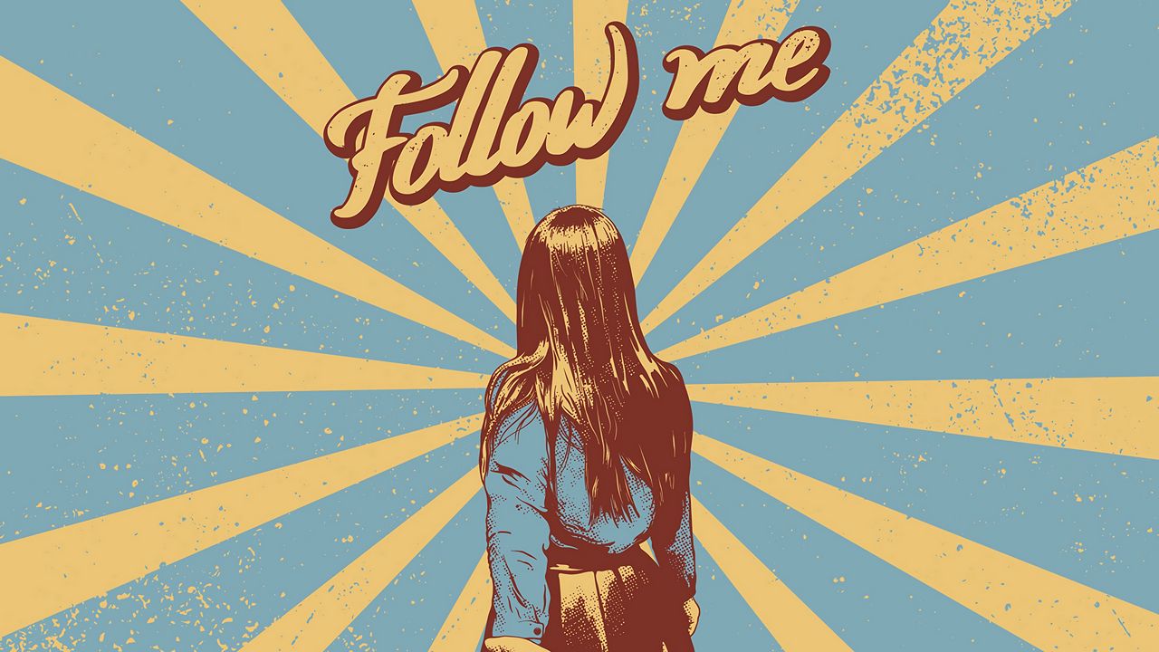 Wallpaper follow me, girl, hand, art