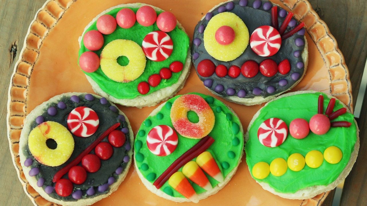 Wallpaper food, candy, colorful, funny, smiley face, cookies