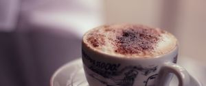 Preview wallpaper food, spirits, coffee, cocoa, cappuccino, milk, cup, mug, chocolate, plate, spoon, tableware, wallpaper, warm, hot, tasty