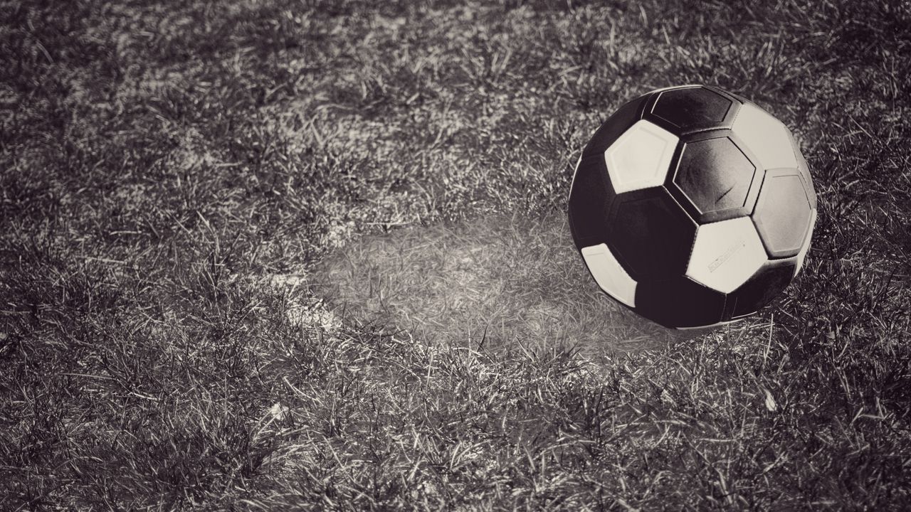 Wallpaper football ball, football, ball, lawn, black and white