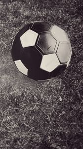 Preview wallpaper football ball, football, ball, lawn, black and white