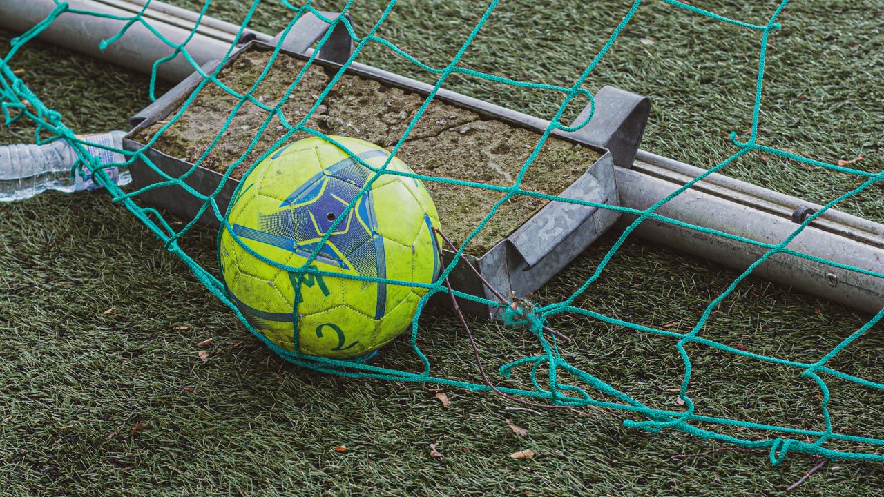 Wallpaper football, ball, net, grass, sports