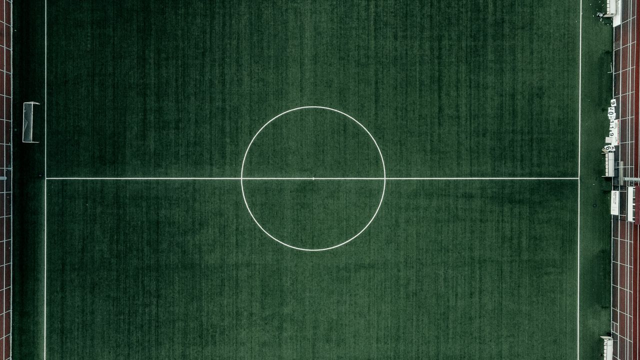 Wallpaper football field, aerial view, football, lawn, green