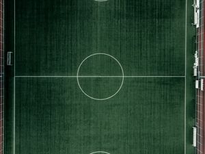 Preview wallpaper football field, aerial view, football, lawn, green