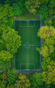 Preview wallpaper football field, aerial view, trees, playground, green